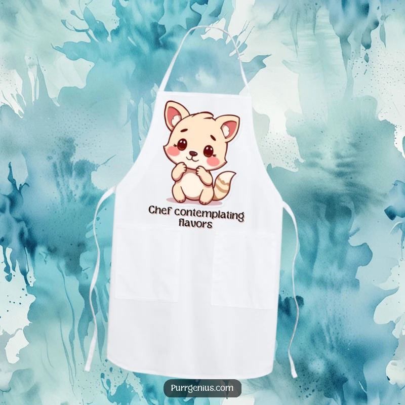Funny apron graphic of an animal character in a thoughtful pose, ready for kitchen contemplation.
