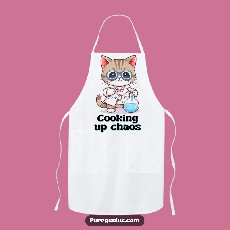 Funny Mad Scientist Cat Apron: Culinary Lab Coat Feline Apron