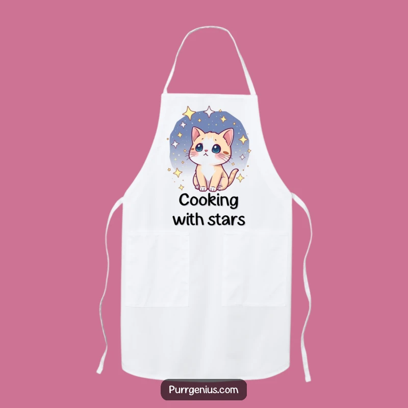 Funny Kawaii Cosmic Cat Apron: Cook Up a Universe of Flavor with Feline Wonder