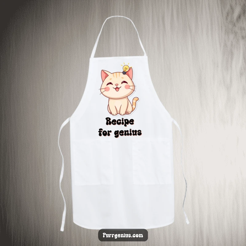 Funny Apron: A cheerful cat with a lightbulb above its head, inspiring culinary creativity and bringing humor to the kitchen.