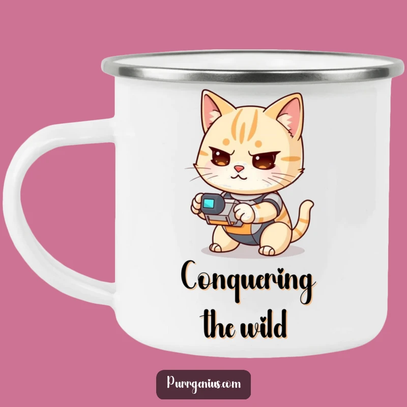 Funny Kawaii Cat Robot Adventure Mug: Campfire Laughs & Hot Drinks