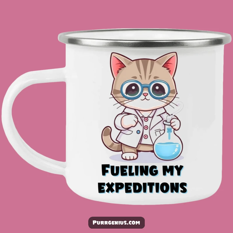 Funny Campfire Cat Lab Mug: Rugged Scientist Feline Mug