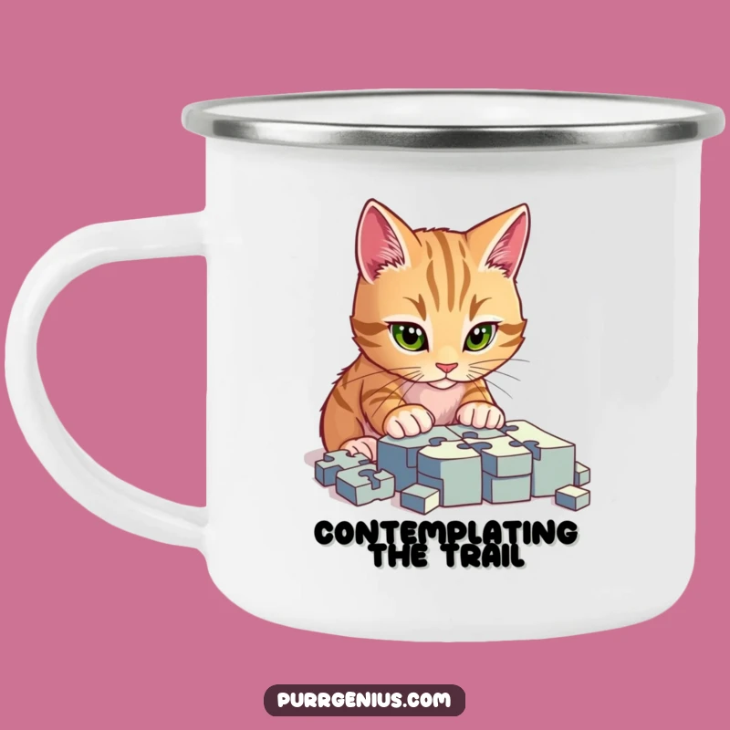 Funny Cat Puzzle Enamel Mug: Adventure Fuel for the Brainy