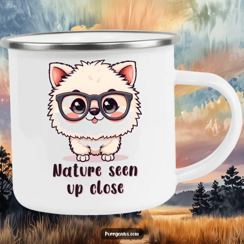 Funny animal camping mug with oversized spectacles, ideal for outdoor enthusiasts who value wisdom and humor on their adventures.