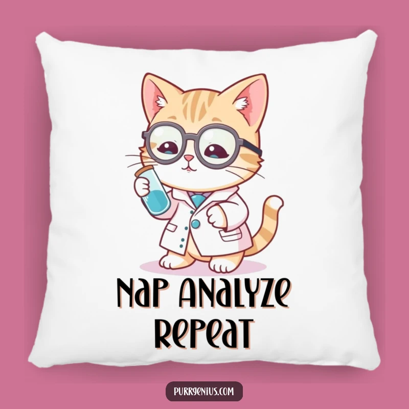 Funny Cat Scientist Pillow - Cozy Lab Coat Kitty Funny Accent!