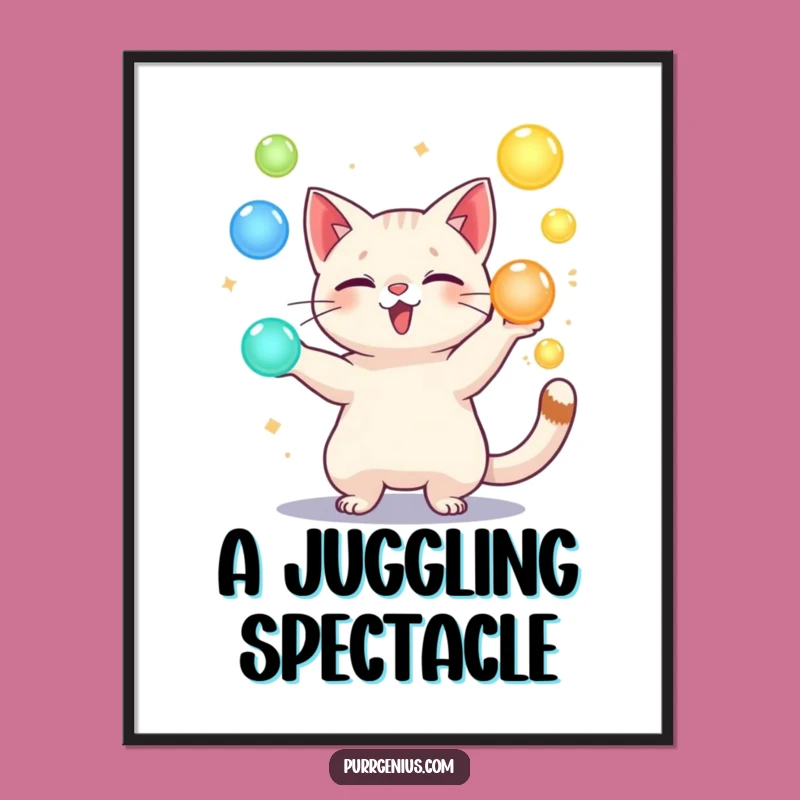 Funny Juggling Cat Digital Art: Printable Playful Feline Orb Decor