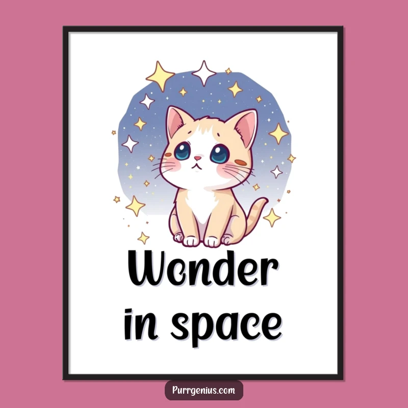 Funny Kawaii Cosmic Cat Digital Art: Frame the Universe Through Feline Wonder