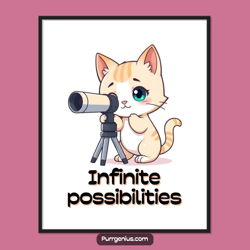 Funny Stargazer Cat Digital Art: Printable Feline Telescope Art
