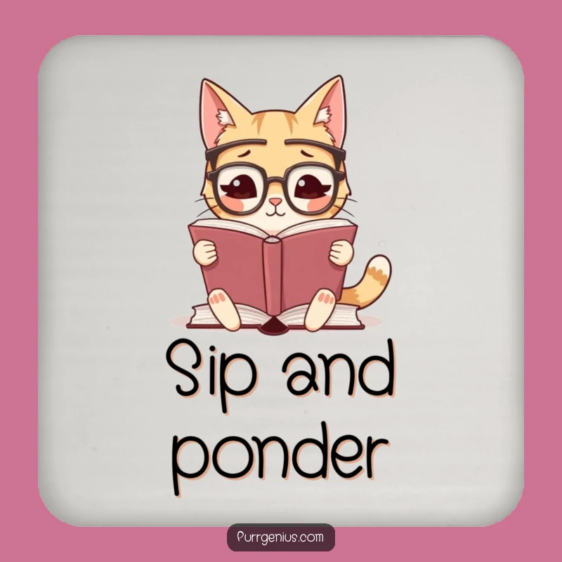 Funny Bookworm Cat Coaster: Protect Surfaces with Literary Feline Charm