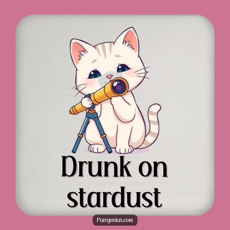 Funny Cat Telescope Drink Coaster: Protect Surfaces with Cosmic Feline Charm