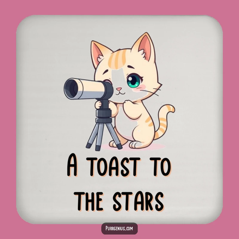 Funny Curious Cat Telescope Coaster: Protect Surfaces with Cosmic Charm