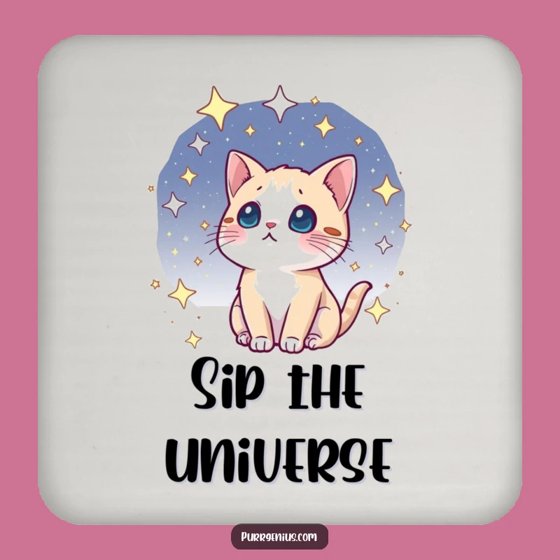 Funny Kawaii Cosmic Cat Drink Coaster: Protect Surfaces with Celestial Feline Charm