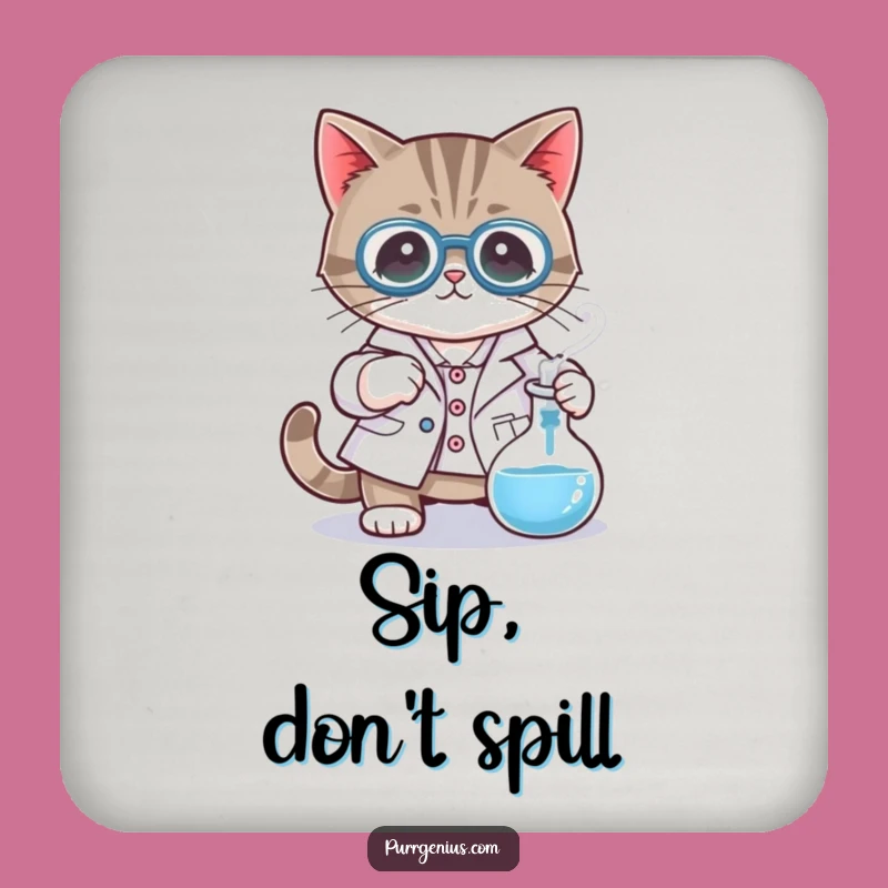 Funny Mad Scientist Cat Coaster: Protect Surfaces with Lab Charm