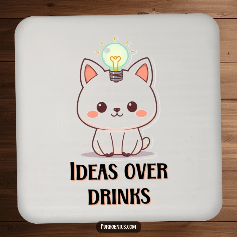 Funny animal drink coaster with a lightbulb, perfect for protecting tables with a symbol of intelligence and creativity.