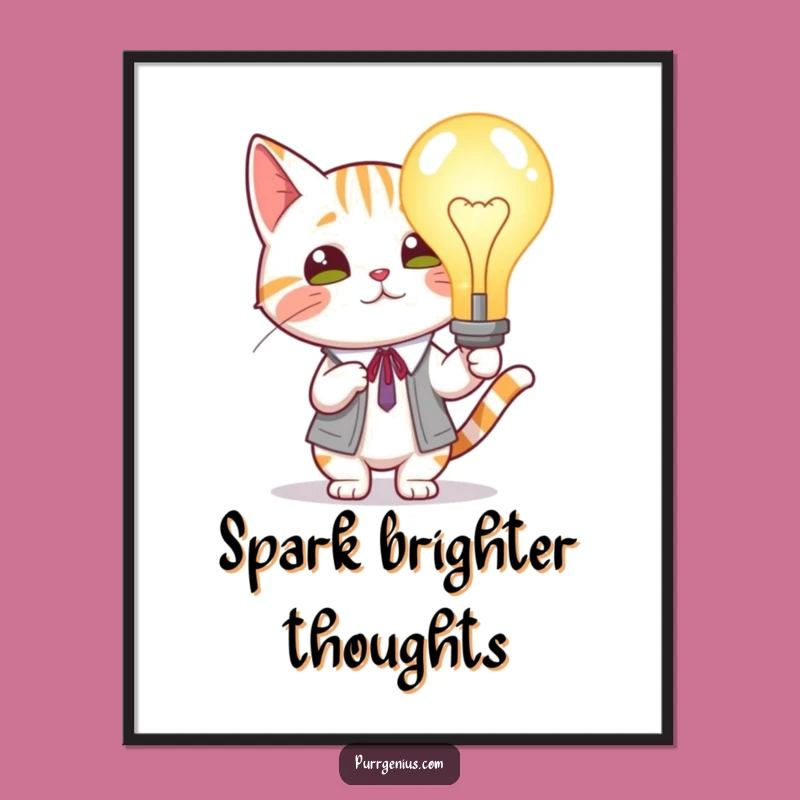 Funny Cat Lightbulb Poster: Brilliant Idea Art for Walls