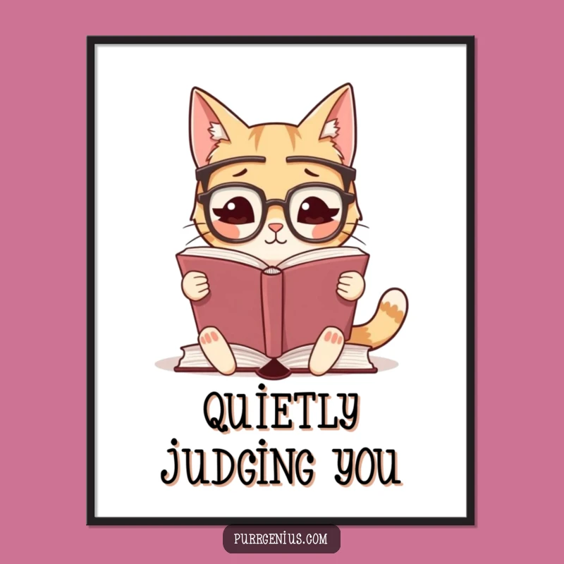 Funny Intellectual Cat Poster: Adorable Feline Reading Art Print for Book Nooks
