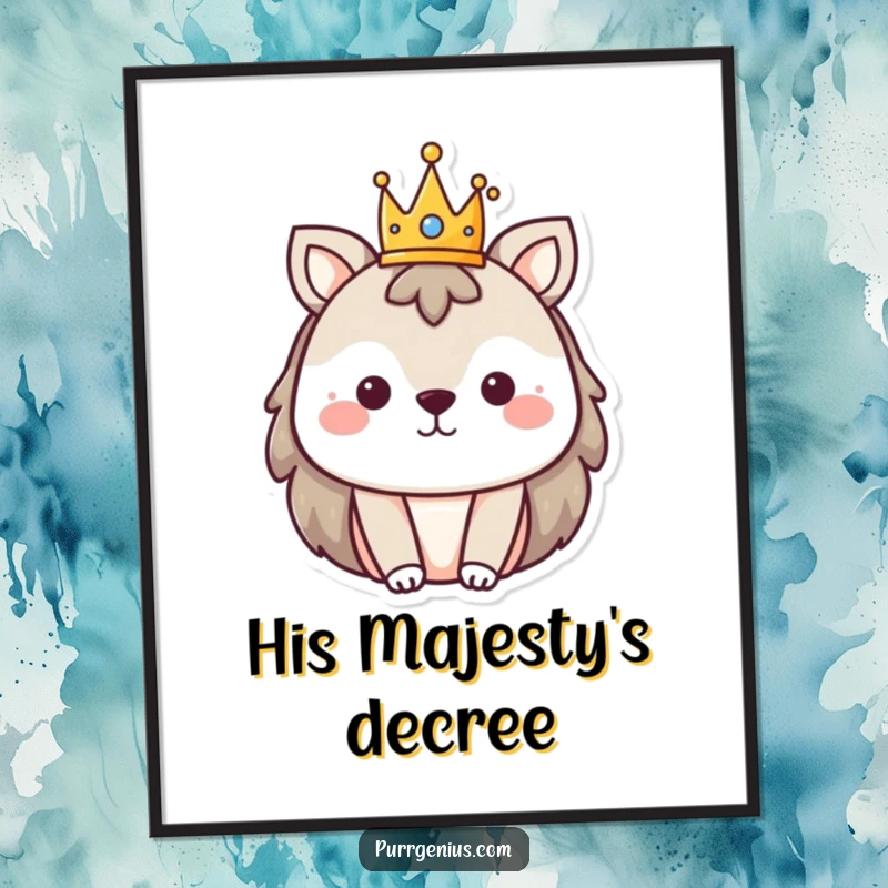 Funny poster art of an animal character wearing a small crown, suitable for adding royal charm.
