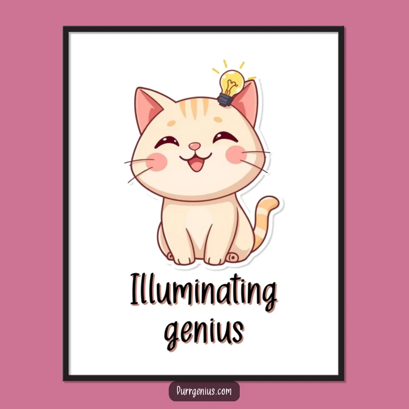 Funny Cat Lightbulb Poster: Cheerful Feline Genius Art, Inspiring Decor
