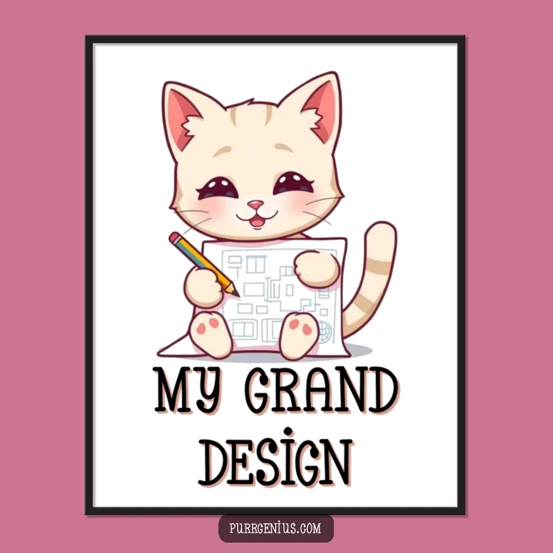 Funny Blueprint Cat Poster Decorate with Genius and Hilarious Feline Design