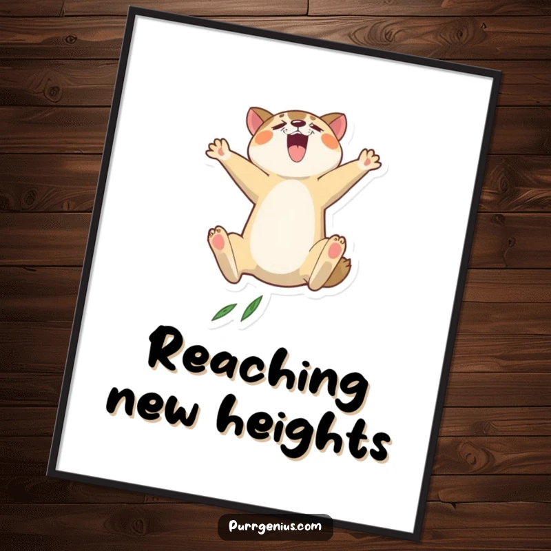 Funny animal poster of a character leaping high, representing dynamism, aspiration, and adding energetic, humorous decor.