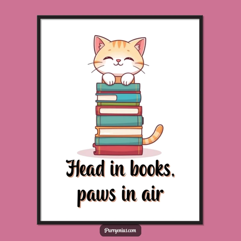 Free Printable Bookworm Cat Wall Art - Funny Downloadable Decor for Libraries