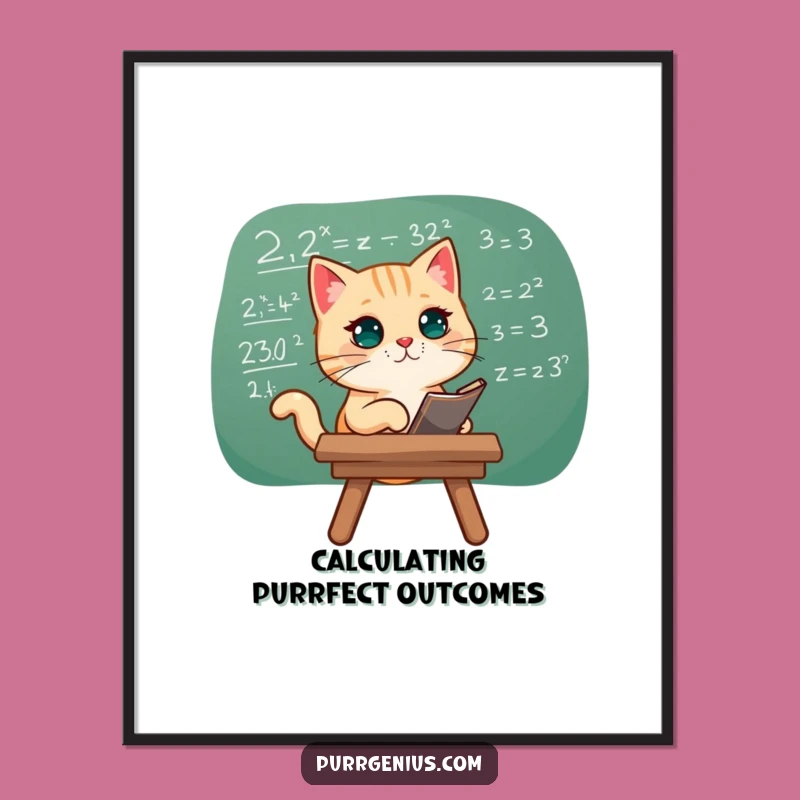 Free Printable Wall Art: Einstein Cat Studying Chalkboard Funny Downloadable Art