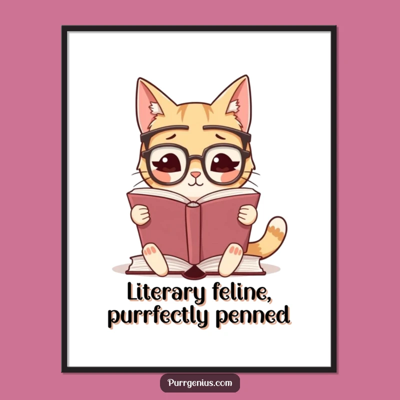 Free Printable Wall Art: Funny Smart Cat Reading Book Downloadable Humorous Decor