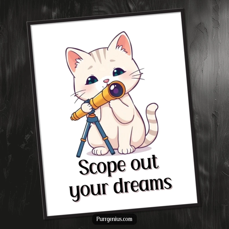 Funny Free Printable Wall Art: A curious cat with a tiny telescope peers out, adding quirky charm to your room.