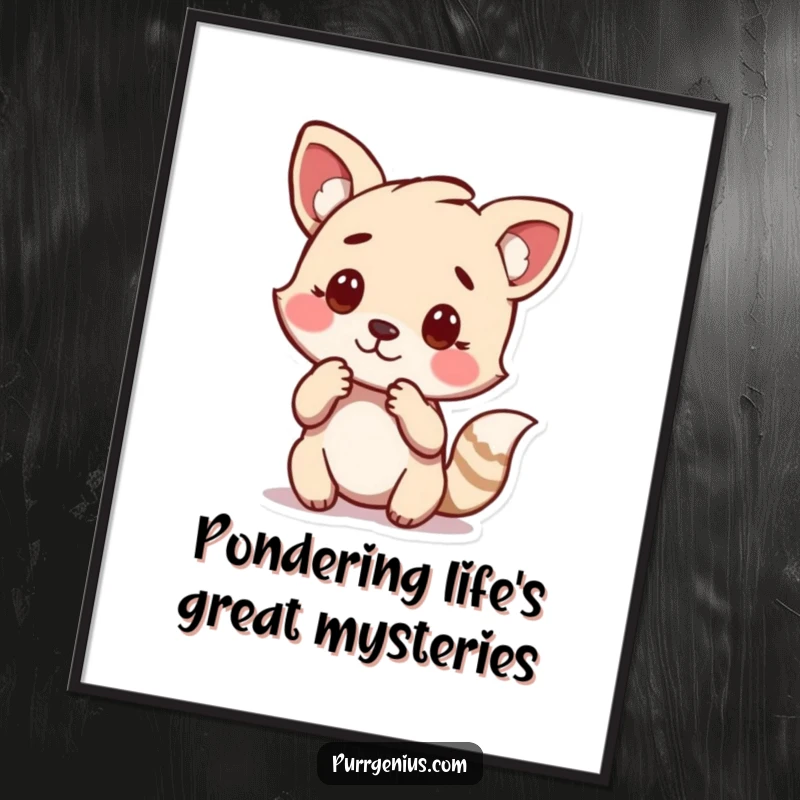 Funny Free Printable Wall Art: An animal character sits in a deep thinking pose, chin resting on a paw, exuding quiet contemplation.