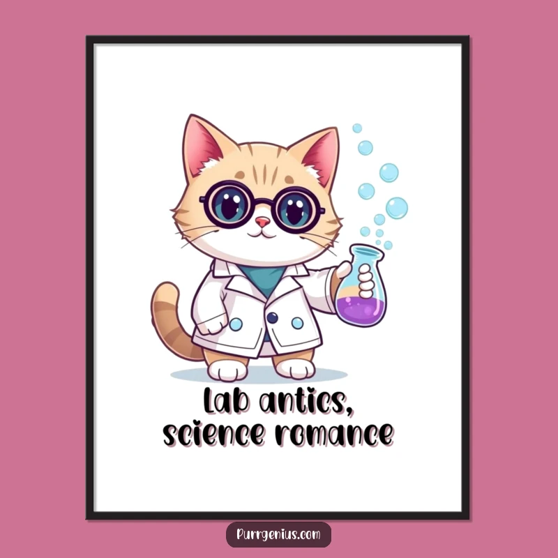 Funny Free Printable Cat Scientist Wall Art - Quirky Science Downloadable Decor Gift