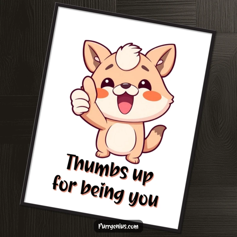 Funny Free Printable Wall Art: A cheerful animal character raises a giant thumbs up in a pose of victory.