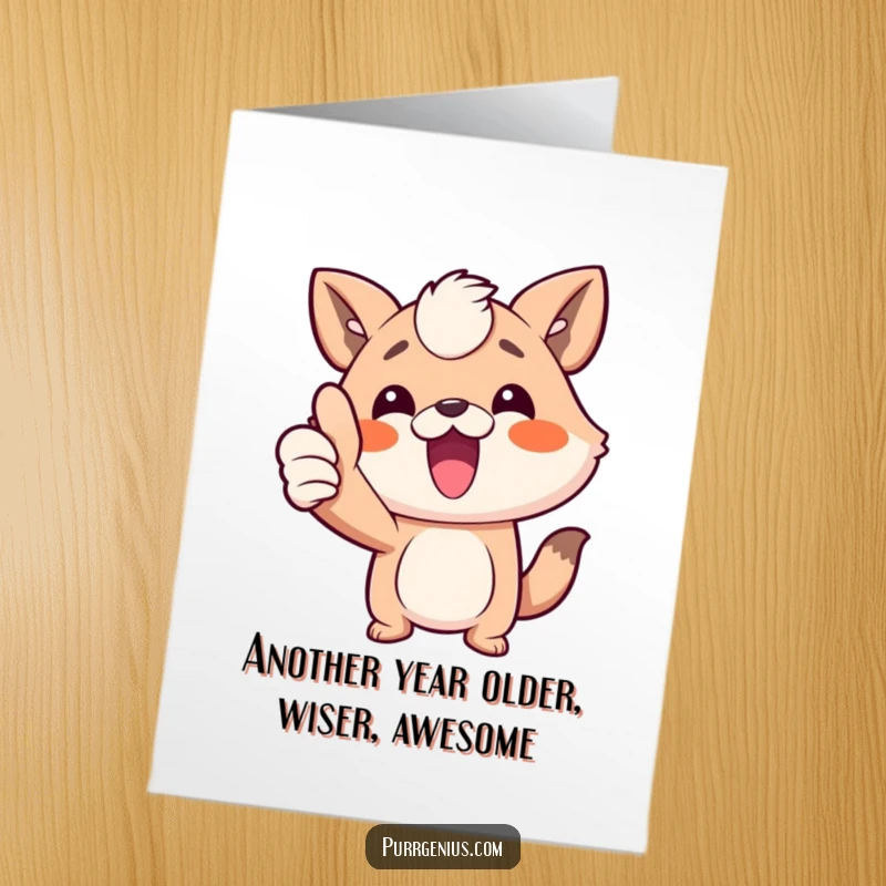 Funny Free Printable Birthday Card: A jovial animal raises a giant thumbs up, celebrating with pure joy.