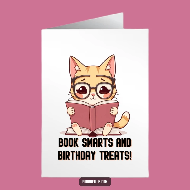 Free Printable Birthday Card: Clever Cat Reading Glasses Funny Downloadable Gift