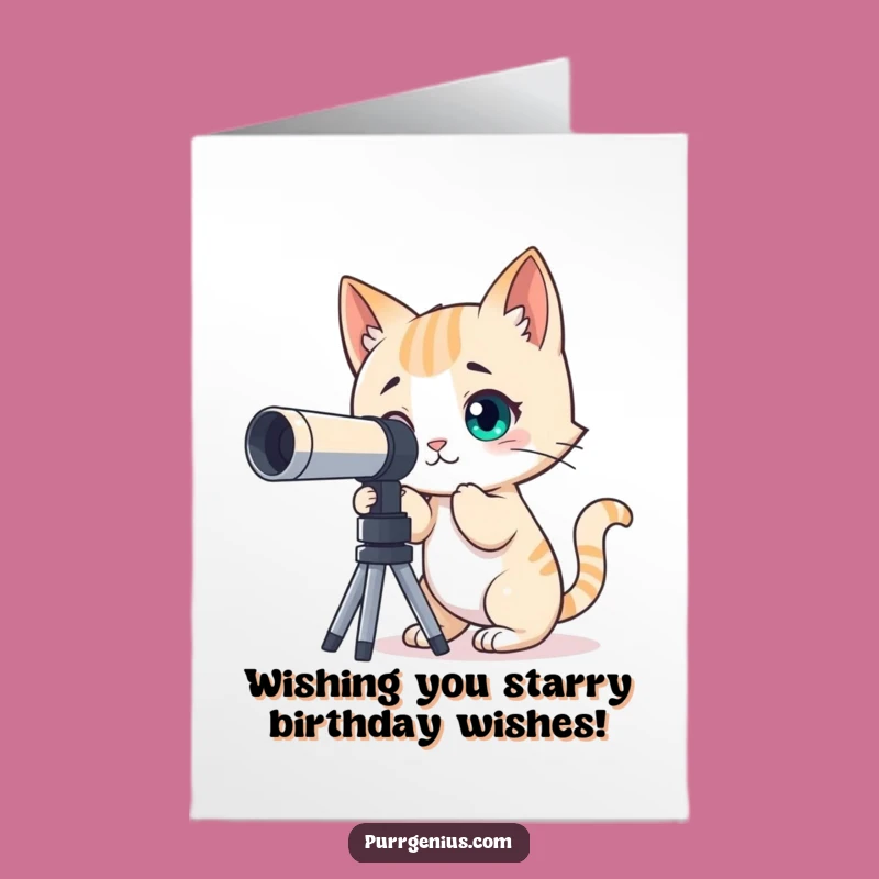 Free Printable Birthday Card: Curious Cat Telescope Funny Downloadable Gift