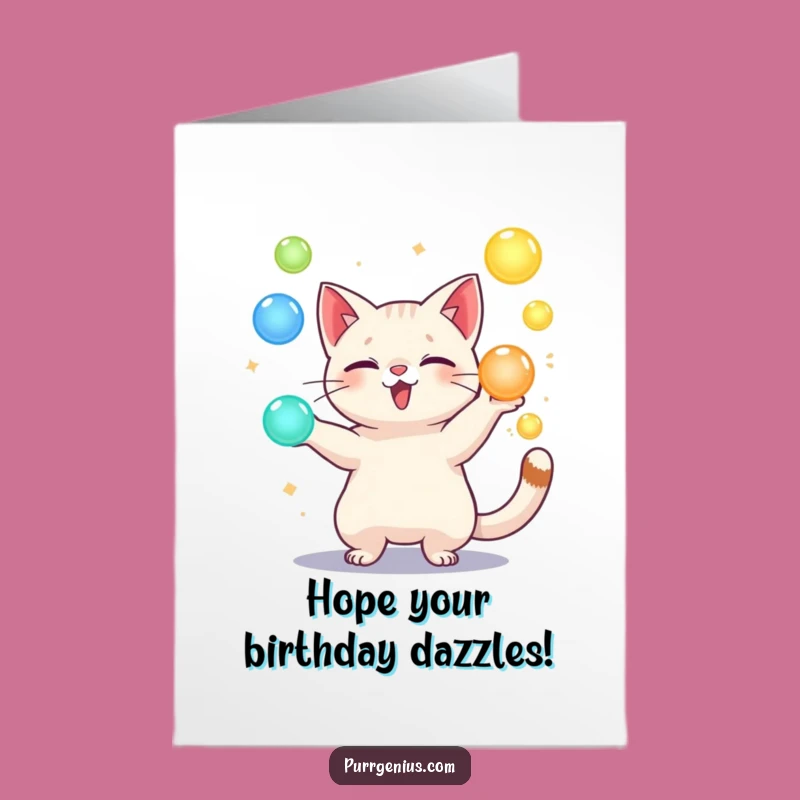 Free Printable Birthday Card: Juggling Cat Orbs Funny Downloadable Gift
