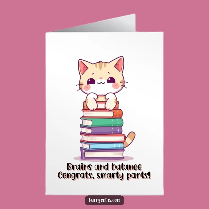Free Printable Congrats Card: Hilarious Cat Balancing Books, Easy Downloadable DIY Celebration