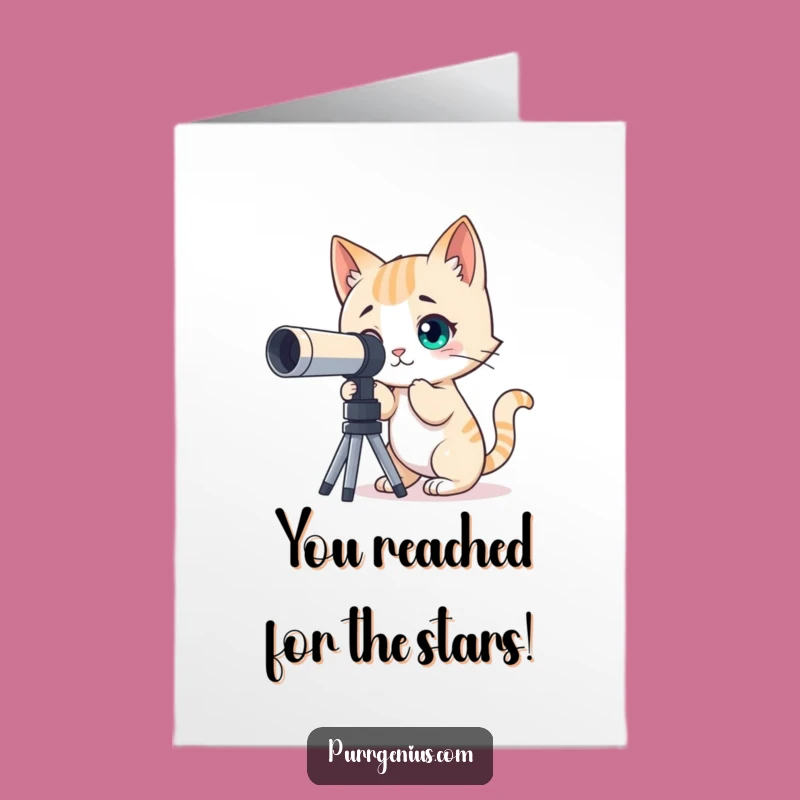 Free Printable Congrats Card: Curious Cat Telescope Funny Downloadable Gift