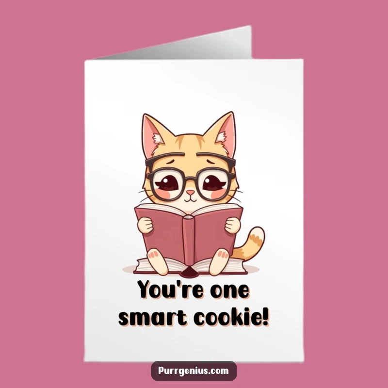 Free Printable Congrats Card: Smart Cat Glasses Book Funny Downloadable Gift