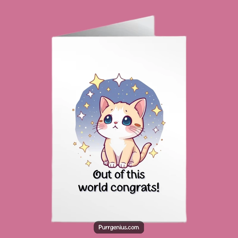 Free Printable Kawaii Star Cat Congrats Card: Congratulate with Celestial Wonder!