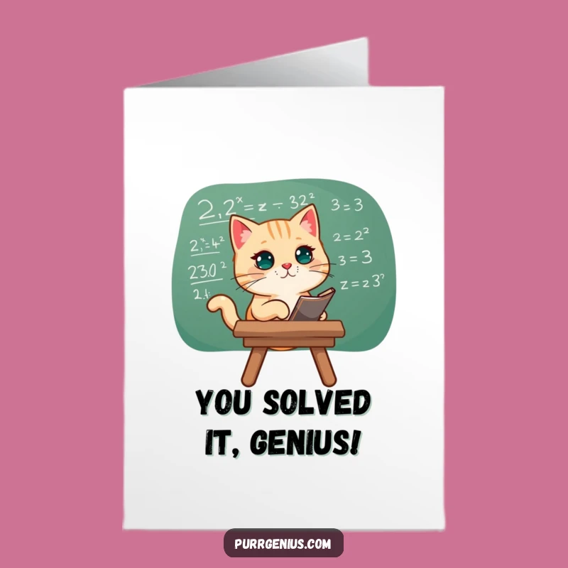 Free Printable Congrats Card: Brilliant Cat Solves Equation Funny Downloadable Gift