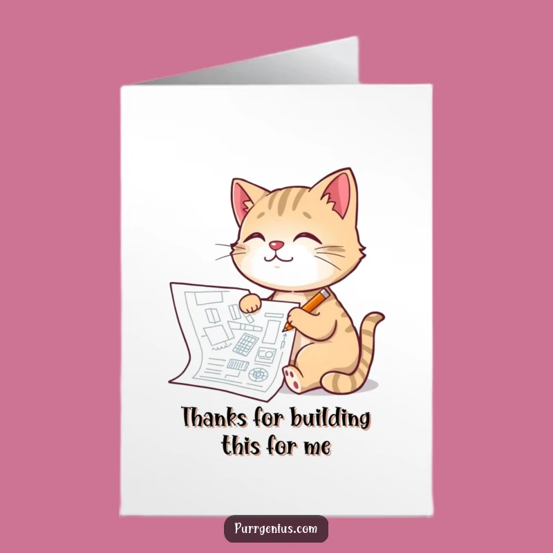 Free Printable Architect Cat Thank You Card - Funny Downloadable Gift for Designers
