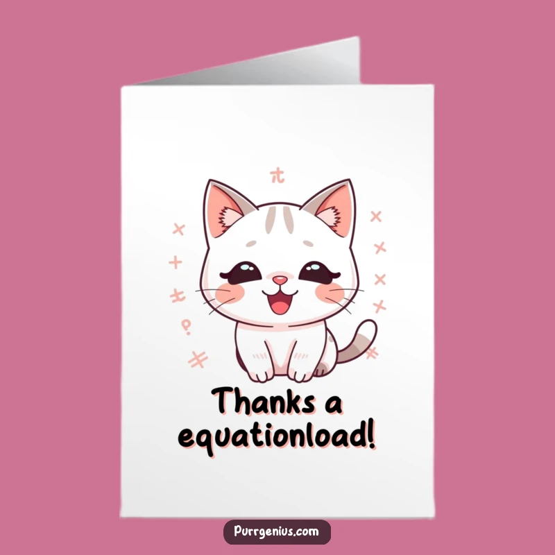 Free Printable Kawaii Math Cat Thank You Card: Express Gratitude with Equation-al Love!