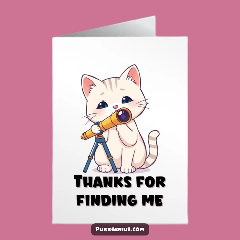 Free Printable Thank You Card: Amused Cat with Telescope, Heartfelt Downloadable Gift