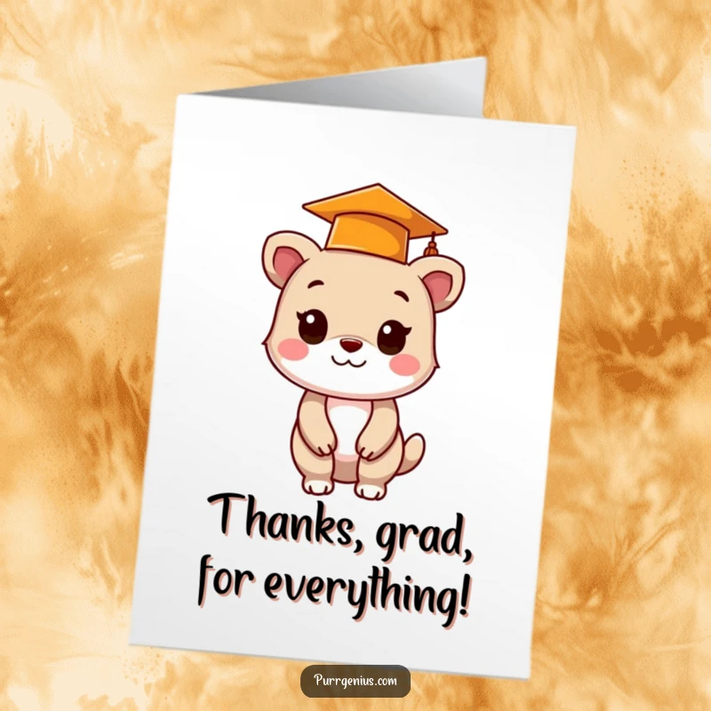 Funny Free Printable Thank You Card: A cute animal character in a graduation cap, offering thanks for achievements.