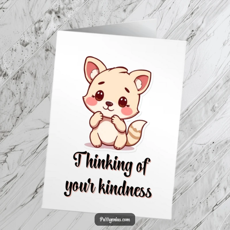 Funny Free Printable Thank You Card: An animal character in a pensive pose, chin on hand, conveying sincere appreciation.