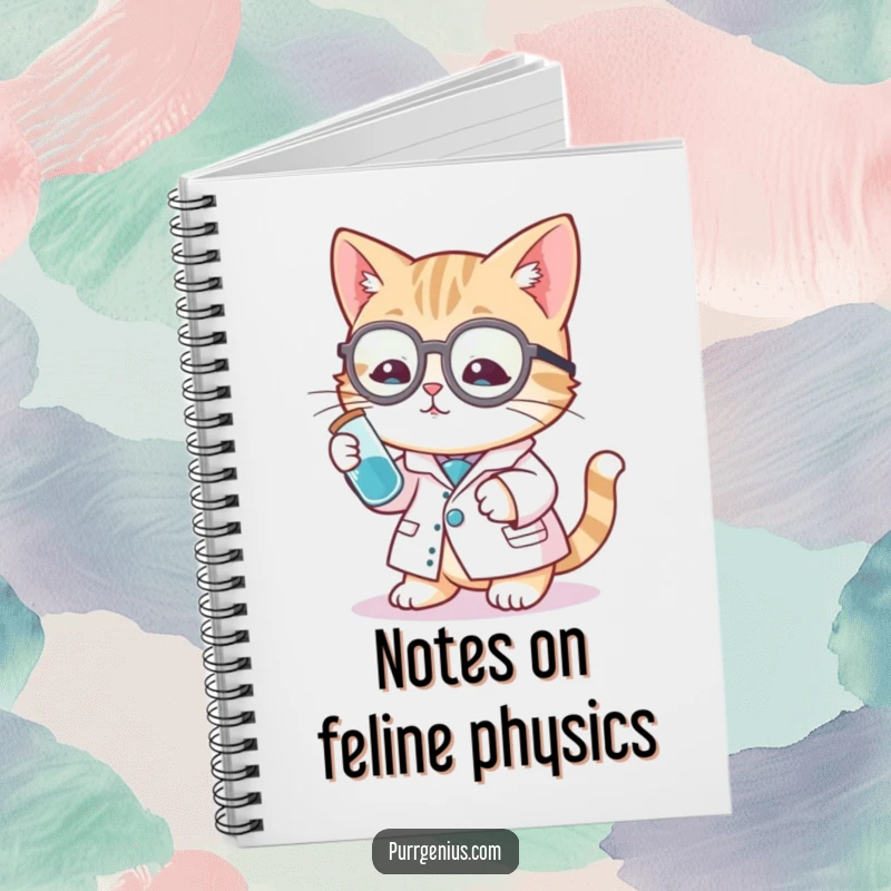 Funny cat scientist notebook with a cat in a lab coat examining a test tube, perfect for jotting down notes and ideas.