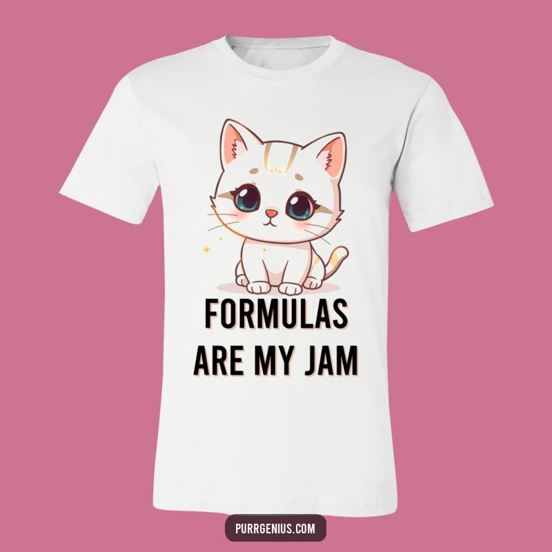 Funny Cat Science Formula T-Shirt: Intrigued Feline Glowing Tee