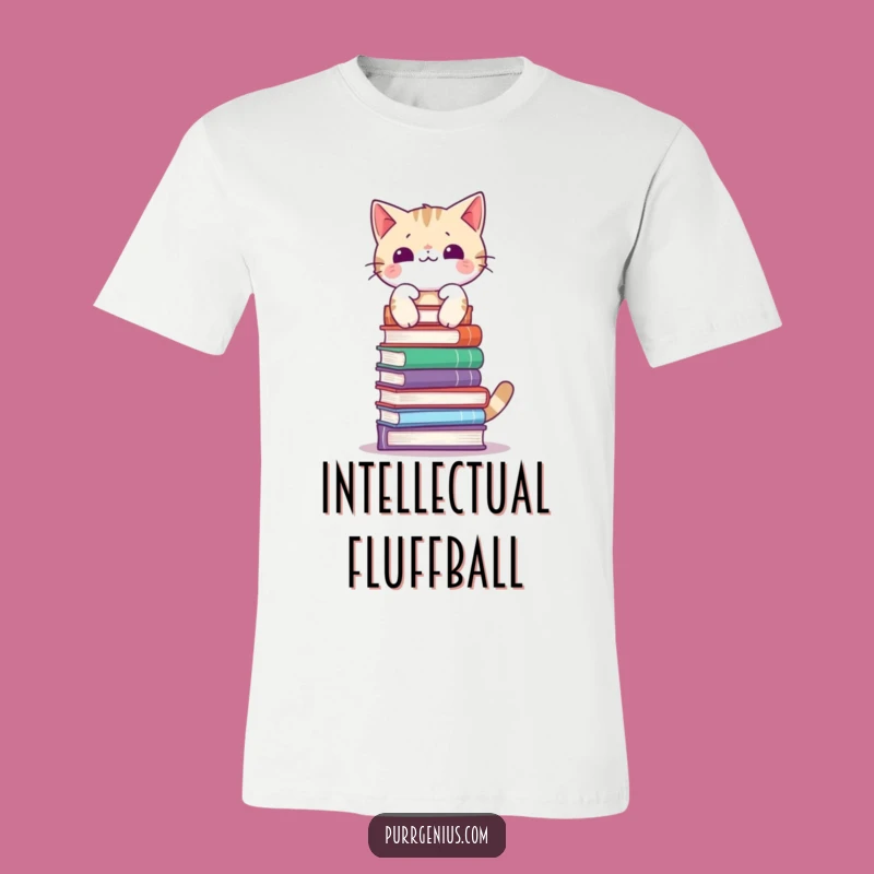Funny Cat Balancing Books T-Shirt - Comedic Literary Tee for Humor Lovers