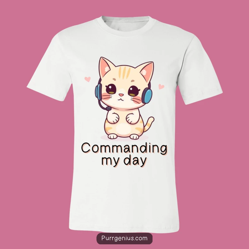 Funny Headset Cat T-Shirt Take Charge with Hilarious Feline Authority