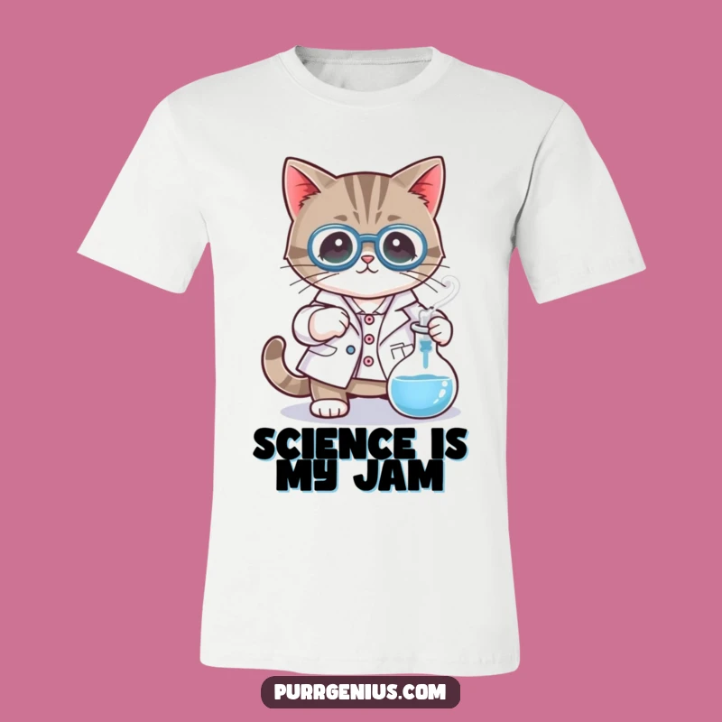 Funny Mad Scientist Cat T-Shirt: Lab Coat Feline Experiment Tee